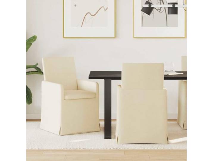 KGHFDVB Esszimmerstuhl 2er Set Stoff Creme 57 x 67 x 95 cm Stoffbezug, Rollen, Armlehnen, Sperrholz-Metall-Rahmen, ergonomische Form