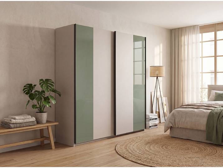 Schwebetürenschrank Aberdeen 180 x 198 x 65cm Grau/Beige/Kaschmir