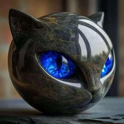 Inspired Living Midnight Elegance Black Cat Sculpture Modern Resin Cat Decor Accent blue