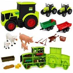 Bauernhof-Set mit Traktor, landwirtschaftlichen Fahrzeugen, Tieren, Zubehör, 28-teilig.