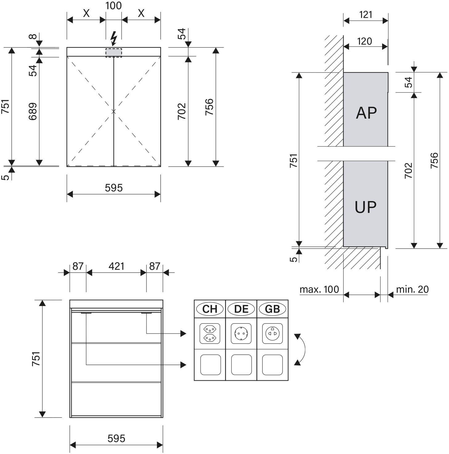 Schneider PATA LED Spiegelschrank PAT 60/2/LED 59,5 x 75,6 cm, 4000 K, CH, Badmöbel, 161.061.01.02, weiß