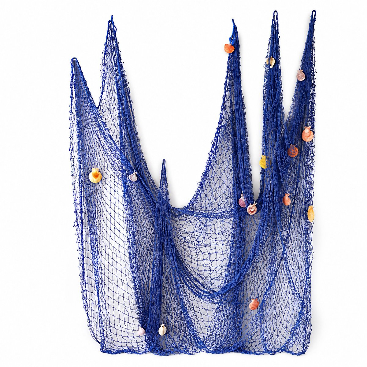 BukkitBow Decoratie Visnet met Schelpen - Blauw - 200 x 100 cm