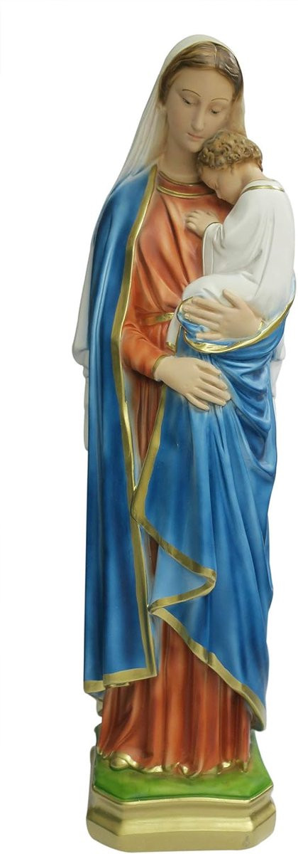 Madonna met kind religieus beeld - Handgeschilderd gips - Goud oranje - Hoogte: 60 cm