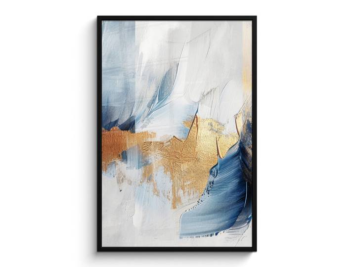 MuchoWow Poster MIT Rahmen Gold - Blau - Aquarell - Kunst - Modern Bilderleiste 80x120 cm, Hellblau, Papier, Rechteckig, 80x120 cm, gerahmt, Bilder & Rahmen, Bilder