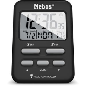 Mebus Wecker 25799, schwarz, digital, Thermometer, Datumsanzeige, Funkuhr