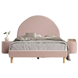 POLSTERBETT mit Hocker Karlotta 147x132x212 aus Holzwerkstoff in Rosa