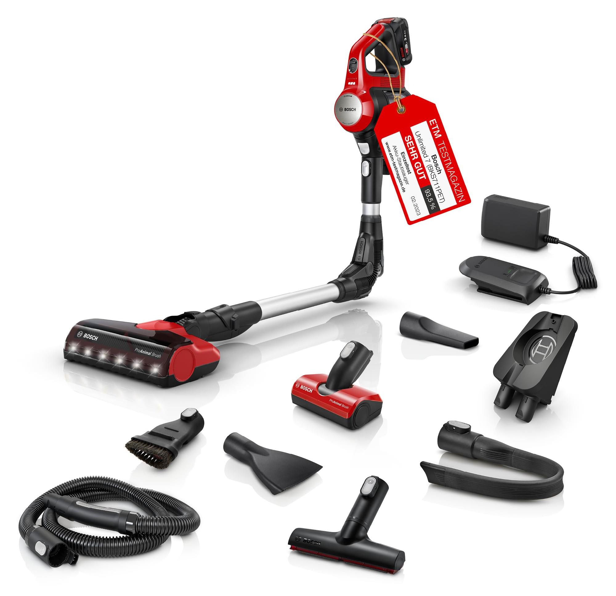 Bosch Akku-Staubsauger Unlimited 7 ProAnimal BKS711PET, kabelloser Tierhaar-Stau