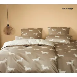Elegante Bettwäsche Dogs - 155x220 cm + 80x80 cm	natur-beige