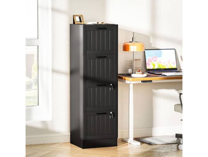 Caisson de bureau - 4 tiroirs - Serrure individuelle - Rails suspendus réglables - Noir