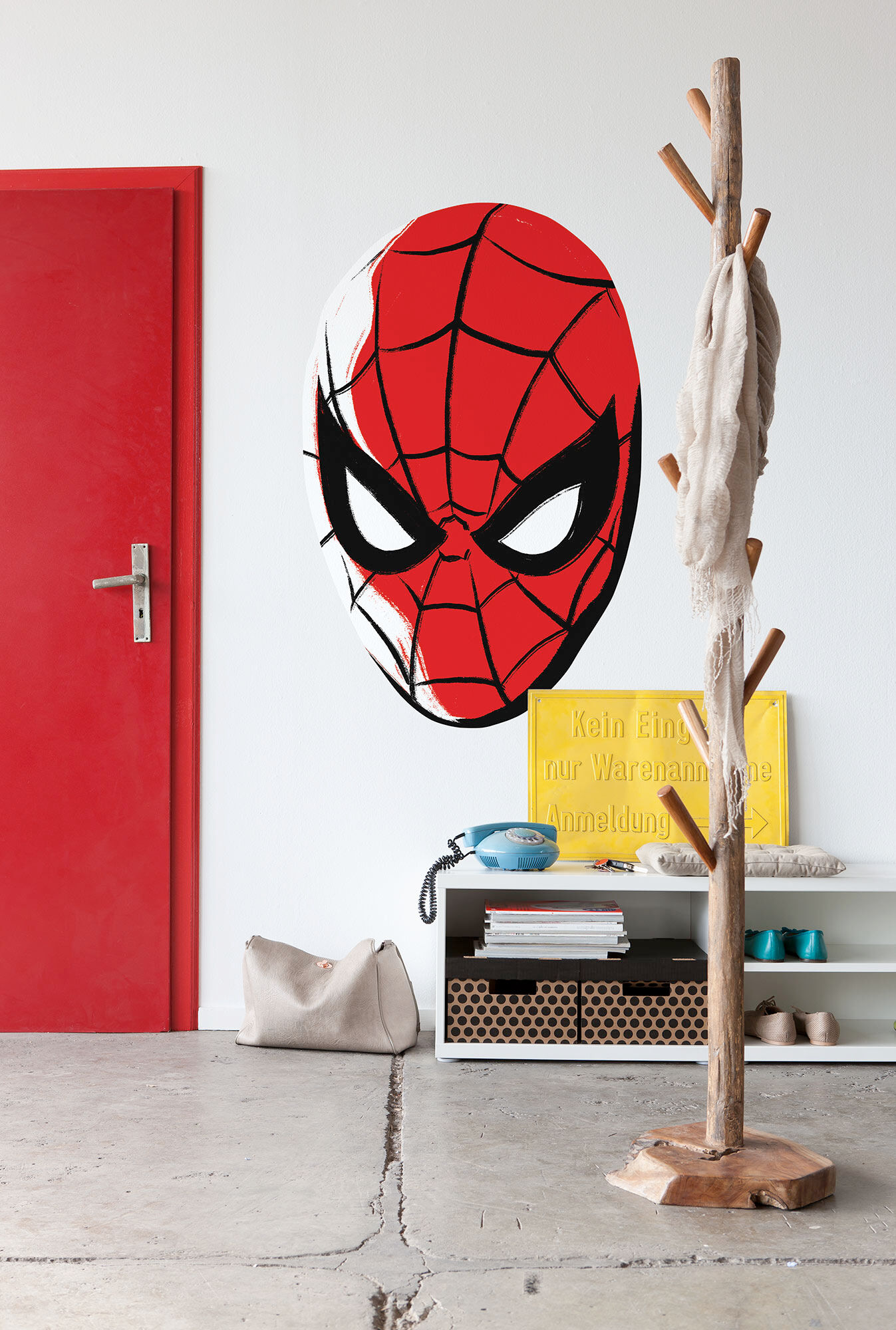 Fototapete KOMAR "Wandtattoo - Spider-Man Headshot - Größe 125 x 125 cm", rot, B:125m H:125m, Kunststoff, Tapeten, Fototapete