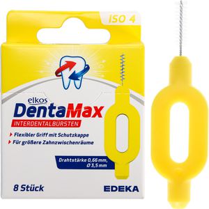 elkos Interdentalbürsten DentaMax Gelb, ISO-Größe 4, Ø 0,65 mm, für mittlere Zahnzwischenräume, 8 Stück