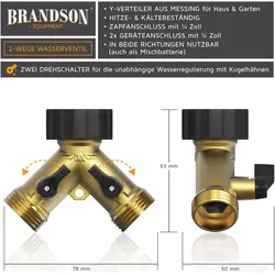 Brandson, Schlauchanschluss + Schlauchverbinder, 3x Y-Verteiler für 3/4 Zoll Anschluss, Wasserhahn Splitter aus Messing