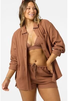 O'Neill s Leni Relaxed Long Sleeve Top in Carob Brown, Size Small