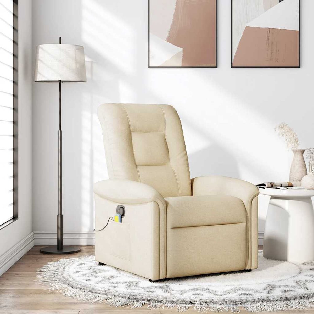 vidaXL Massagestoel - Verstelbare relax fauteuil - Crèmekleurig - Stof