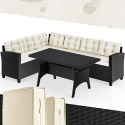 CASARIA® Polyrattan Ecklounge mit WPC Tisch Schwarz