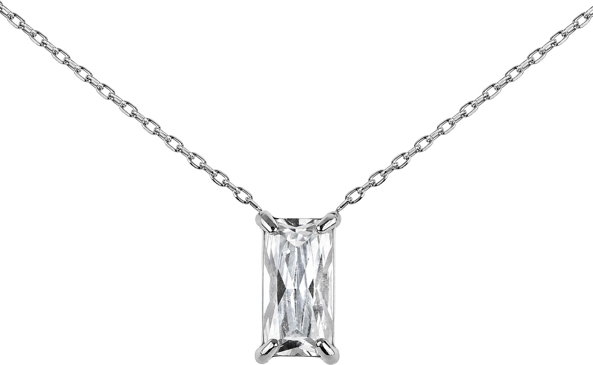 Kette mit Anhänger JACQUES LEMANS "Baguetteschliff", silber (edelstahlfarben, kristallweiß), Halsketten, Damen, Edelstahl, L: 47, mit Zirkonia (synth.)