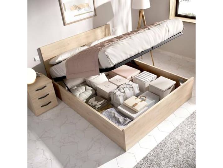 Dmora - Doppelbett Piglione, Sommier Bettrahmen inklusive Netz, Bettrahmen Behälter für Matratze von 150cm 190cm, 197x158h95 cm, Eiche