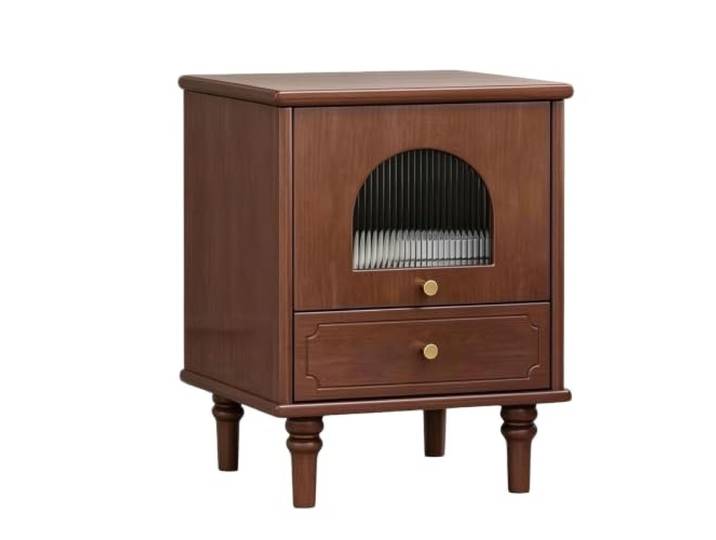 SilkRZlsss Nachttisch 2er Set, Massivholz, Geriffelte Glastür Nachtschrank, Beistelltisch Aus Holz Mit Schublade Fürs Schlafzimmer(#C)