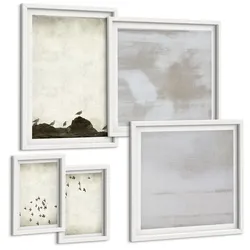 BILDER SET 5er Set - 50x50 cm & 20x30 cm & 40x60 cm Weißer Rahmen - Minimalistische Vögel im Flug