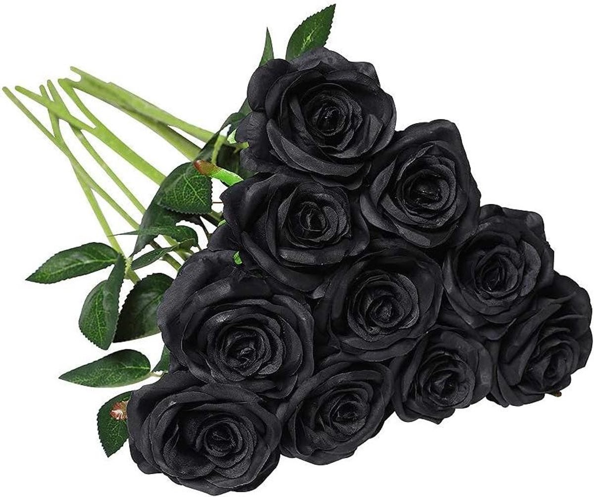 9 stuks zwarte kunstbloemen zijde nep rozen boeket voor tafelstukken en decoratie