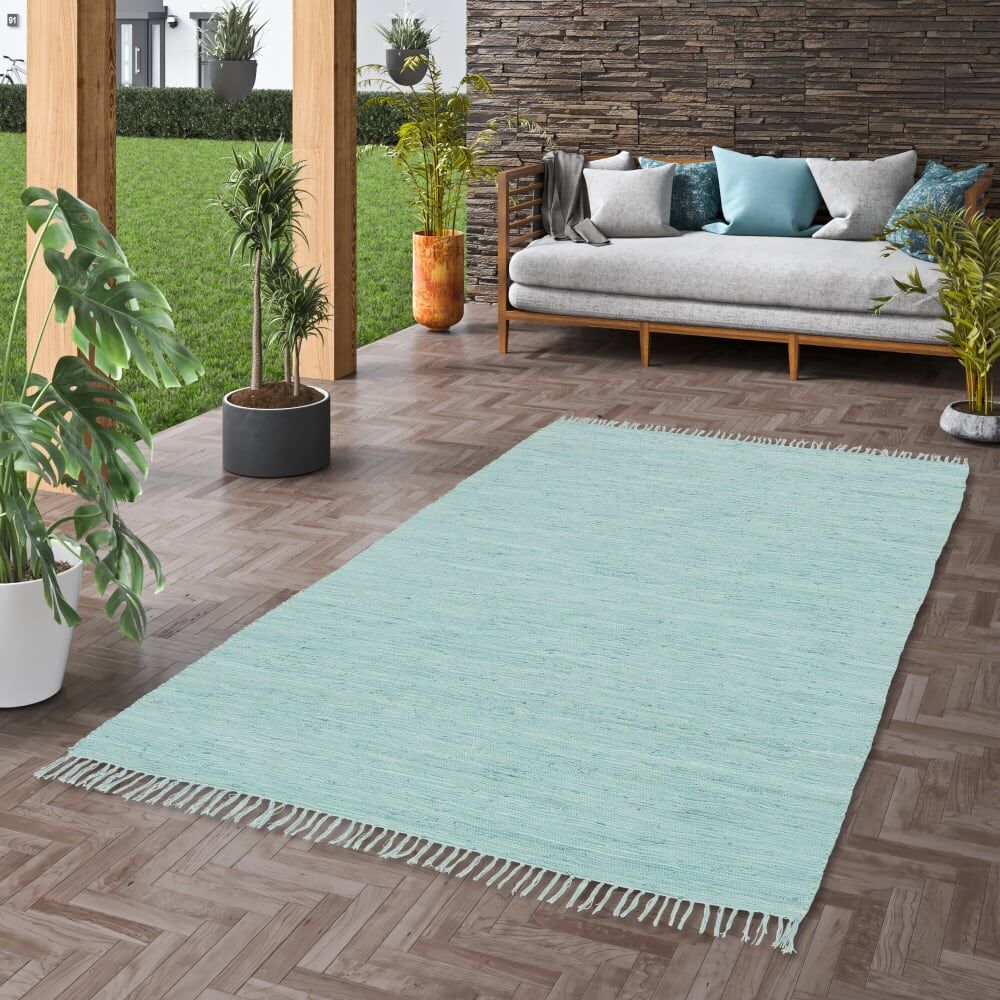 Pergamon Tapis en coton uni bleu 120x180 cm Bleu 180x1x120cm