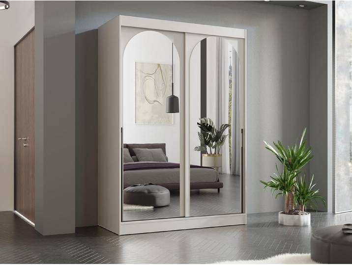 Compleo Schwebetürenschrank Kleiderschrank LUCY, Breite: 180 cm, Kaschmir/Schwarz/weiß Schrank mi Spiegel