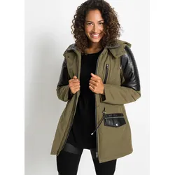 bonprix Parka, grün, Gr.36, Lässiger Parka mit Kapuze und Lederimitat-Details, 58% Polyester