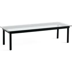 Kofi Kaffeetisch 50 x 140 cm Glatte Glasplatte mit Beinen schwarze Eiche