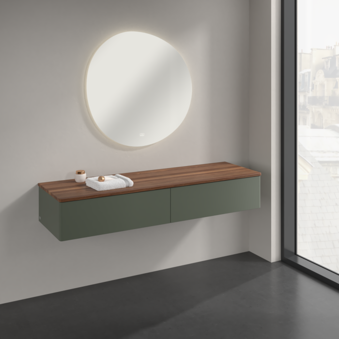 Villeroy und Boch Antao Sideboard K42002HL 160x26,8x50cm, Waschbeckenplattenfarbe warm walnut, leaf green matt lacquer
