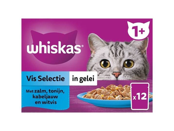 Whiskas Kattenvoer Nat Adult Vis Selectie in Gelei Multipack 12×85 g