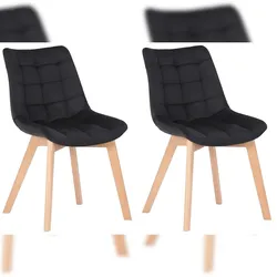 Décoshop26 - Set aus 2 Esszimmerstühlen mit großzügiger schwarzer Samtpolsterung und Holzbeinen 10_0007742