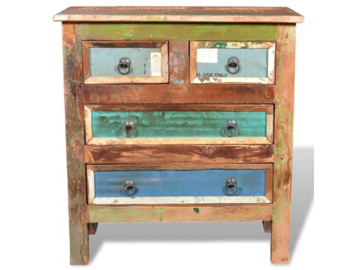 Kommode aus recyceltem Holz mit 4 Schubladen, Vintage Schrank Handarbeit, recyceltes Holz, einzigartiges Muster, rustikaler Stil, für Wohnzimmer und Schlafzimmer