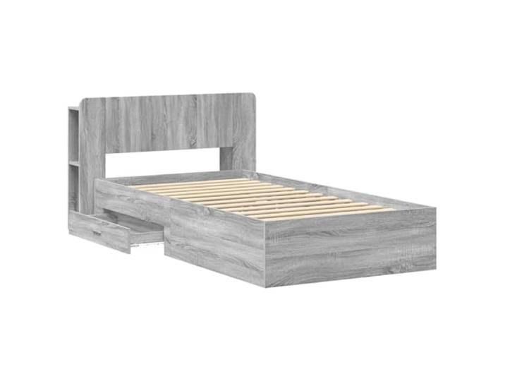 SKTQYQO Sonoma Bettgestell mit Stauraum, grau, 75 x 190 cm Technisches Holz, integrierte Schubladen, Kopfteil Schrank, einfache Montage