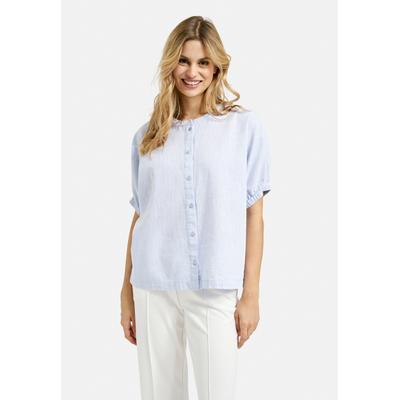 Kurzarmbluse MILANO ITALY, Damen, Gr. 40, blau (azure), Web, Material: 90% Baumwolle, 10% Leinen, unifarben, oversize normal, hoch geschlossener Ausschnitt, elastischer Bund, Blusen, mit Baumwolle