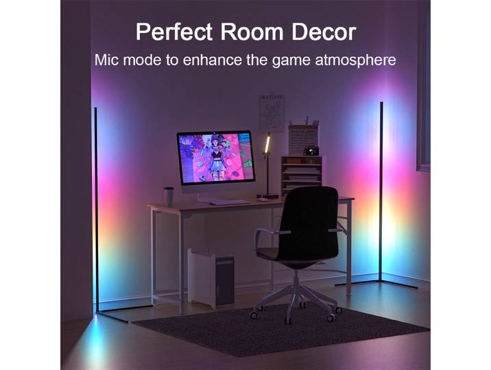 Lampe de sol d'angle pour salon 140 cm, lumière d'ambiance intelligente Bluetooth RGB pour chambre à coucher, décoration nordique, lampe de table, éclairage sur pied