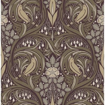 Seabrook Designs Birds Ogee Botanical Unpasted Wallpaper