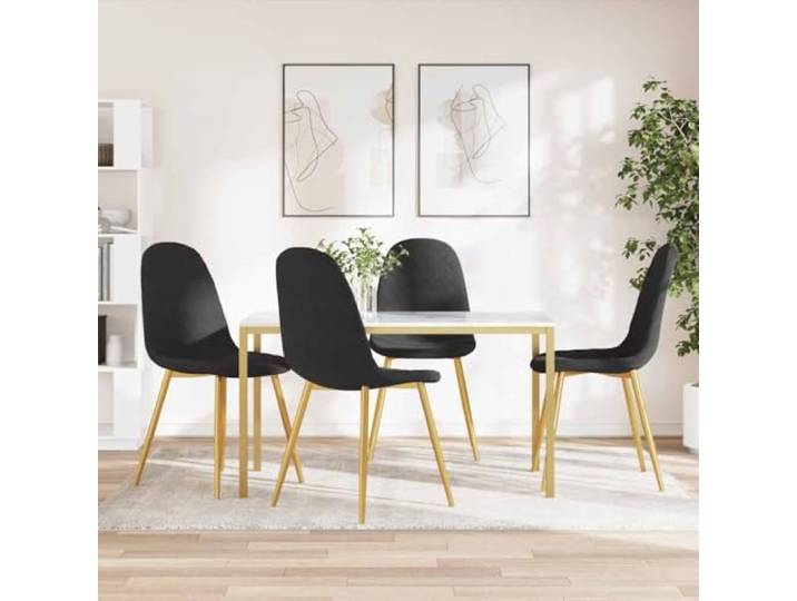 HMDNGOUT Esszimmerstühle 4 STK. Schwarz Samt Gepolsterte Sitzfläche und Rückenlehne, verchromte Beine in Gold, max. 110 kg pro Sitzplatz