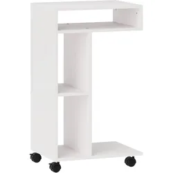 STILVORA Beistelltisch C Form Weiß 40x30x69 cm mit Rollen und 4 Ablagen, mobiler Sofatisch für Sofa Bett und Sessel, melaminbeschichtet