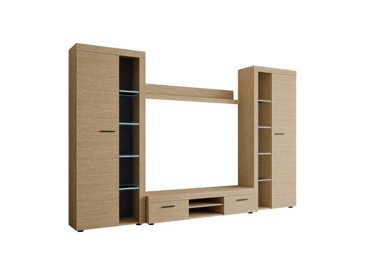 Mirjan24 Wohnwand Rumba XL mit LED Beleuchtung, Eichefarben, Rechteckig,Rechteckig, 300x190x40 cm, Wohnzimmer, Wohnwände