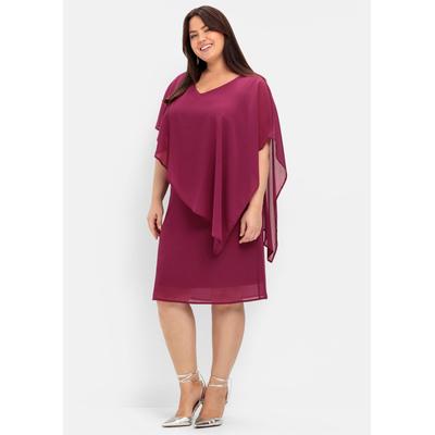 Cocktailkleid SHEEGO "Cocktailkleid", Damen, Gr. 52, Normalgrößen, ohne Ärmel, lila (himbeere), 100% Polyester, unifarben, knielang, V-Ausschnitt, Kleider