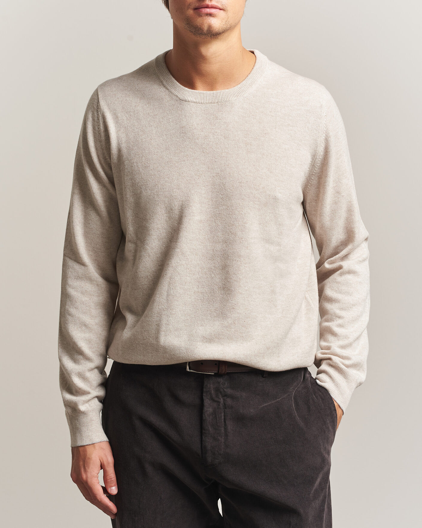 Brunello Cucinelli 2 Ply Cashmere Pullover Oyster men 50 Beige