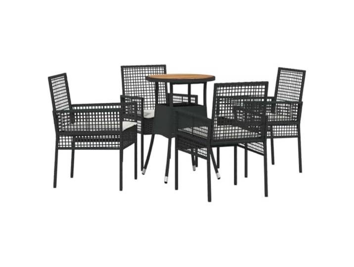 PUGYNBK Garten-Esszimmer-Set, 5 Stück, Schwarz, Polyrattan Wetterfest, großer Tisch, bequeme Sitze, leicht zu reinigen, für die Terrasse