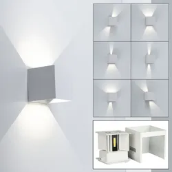 Wandlampe Aussen Up and Down Leuchten Aussen LED Wandleuchte Außen, einstellbarer Lichtkegel, Alu weiß, LED 5W 700Lm warmweiß, LxBxH 10x10x10 cm