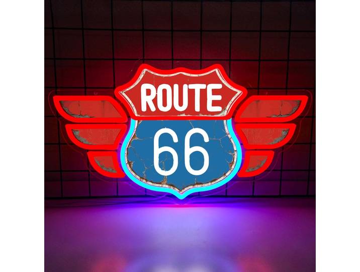 Lampe murale vintage Route 66 en néon, lumière LED USB pour clubs, salles de jeux, garages, bars, décoration de chambre, cadeau d'anniversaire