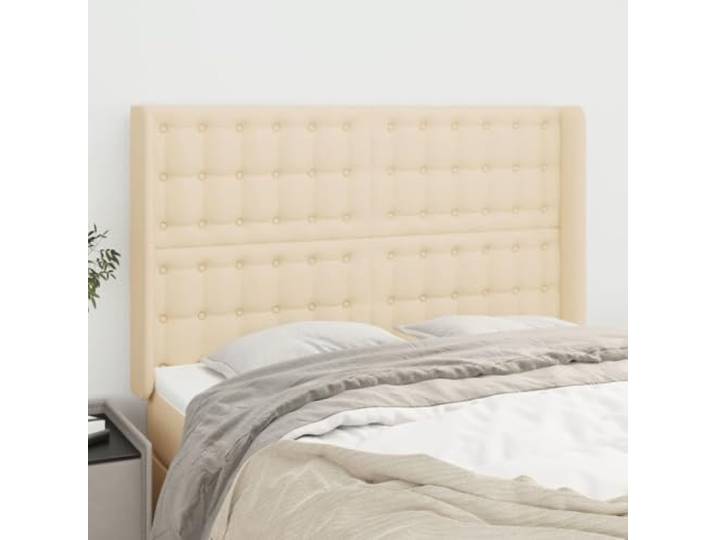 KTHLBRH Kopfteil aus cremefarbenem Stoff, klassisch, elegantes Design, komplett aus strapazierfähigem Material, atmungsaktiv, Beine aus Holz, stabil, höhenverstellbar