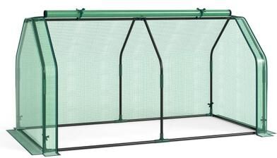 Costway Portable Mini Greenhouse, Small Garden Greenhouse with PE Cover and Zippered Roll-up Door for Vegetables-Green