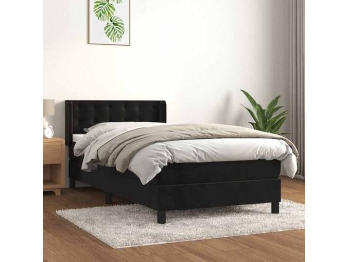 Samt Boxspringbett mit Taschenfederkern verstellbares Kopfteil 90x190 cm Boxspringbett mit Matratze Schwarz 90x190 cm Samt Bett mit Kopfteil Taschenfederkern Topper