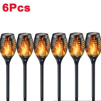 Inspired Finds Solar Flame Torch Lights Flickering Waterproof Outdoor Garden And Pathway Decor Set 6pcs