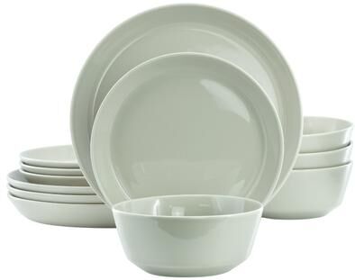 Gibson 12 Piece Round Stoneware Dinnerware Set in Green