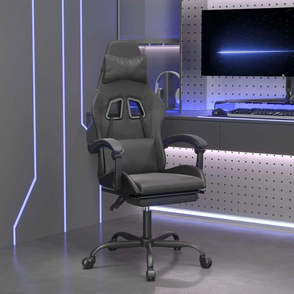 vidaXL Silla gaming con reposapiés cuero sintético negro Negro